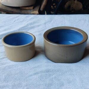 Stoneware Pet Bowls 2 Glazed Pottery Cat Dog Brown Blue Ceramic Heavy Minimalist